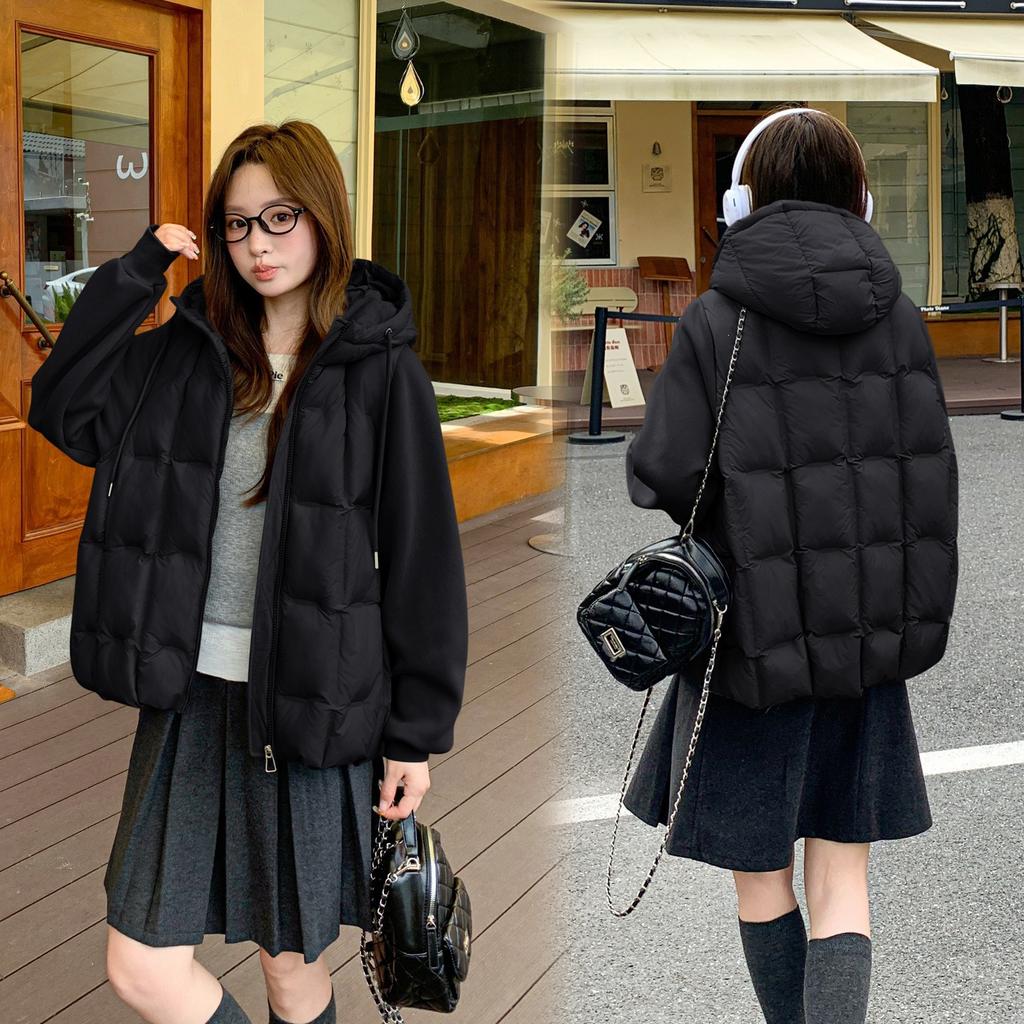 New splicing hooded cotton clothes women's short loose warm puff cotton clothes jacket fashionable thickened outside