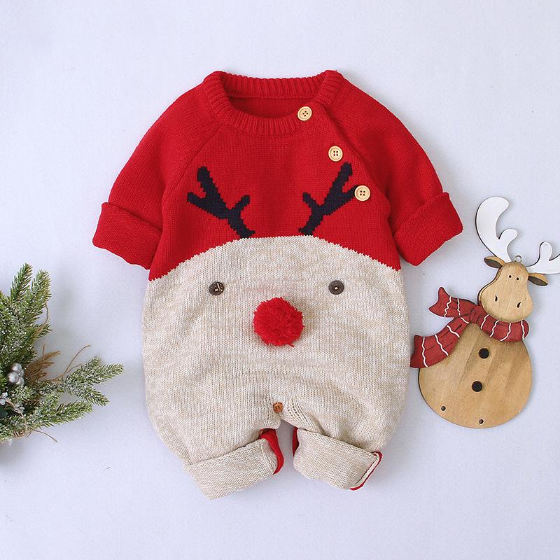 

Christmas Baby Clothes Newborn Infant Boy Girl Deer Romper Knitted Warm Jumpsuit Xmas Baby Costumes Clothes 70 червоний