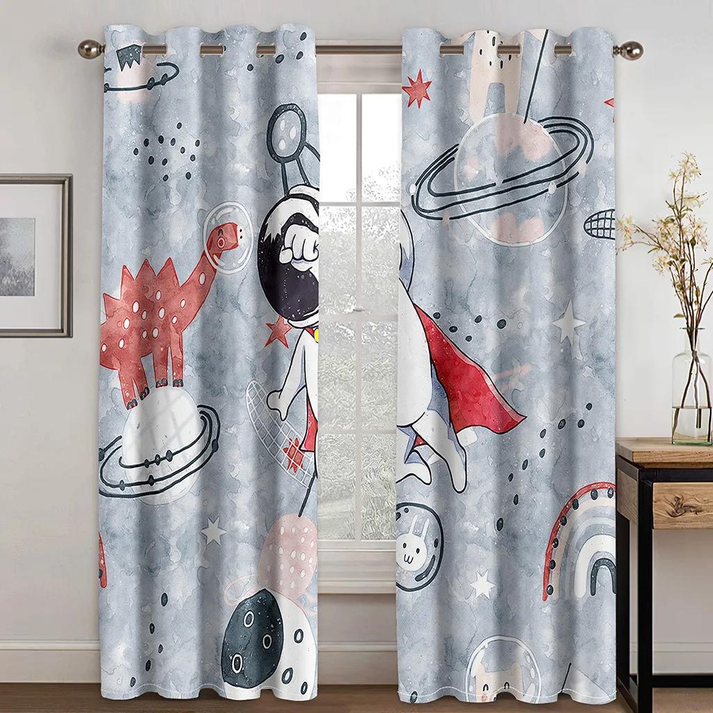 Space Astronauts Planet Cartoon High Shading Drapes Graffiti Colorful Kids 3D Room Darkening Window Drape for The Living Room New Styling
