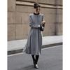 Demana Winter Color-Block Stand Collar Puff Sleeve A-Line Dress