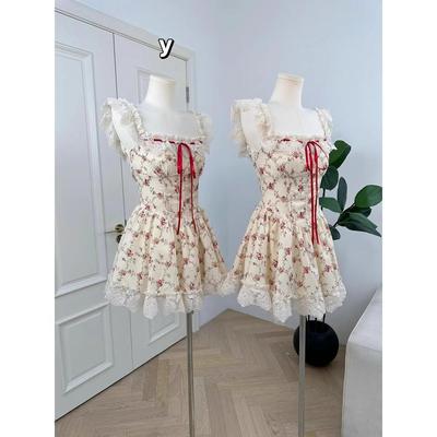 Floral Sweet Summer Dress Femininity Suspender Skirt Casual Lace Skirt