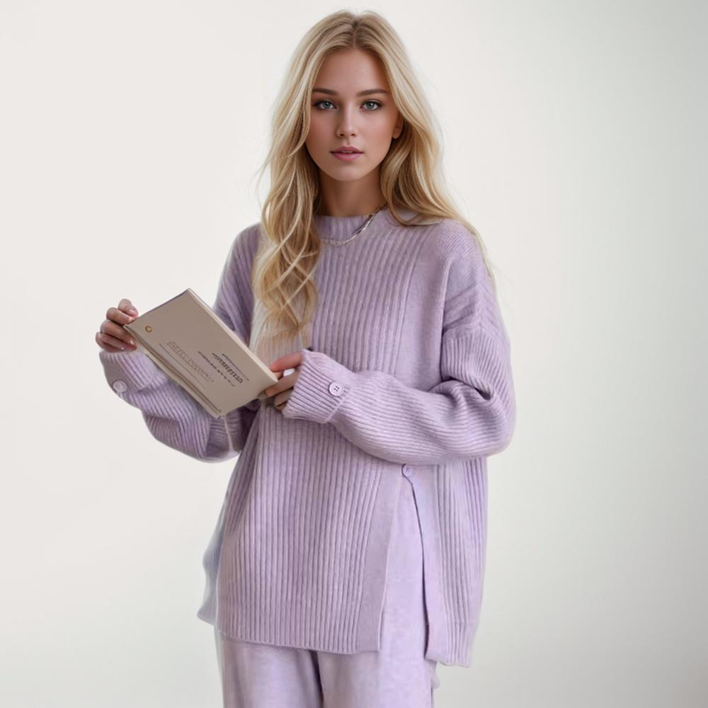 DIMANAF 2024 Autumn Women Sweaters Winter Lady Pullover Tops Female Buttons Knitted Basic Solid Tees Sweaters