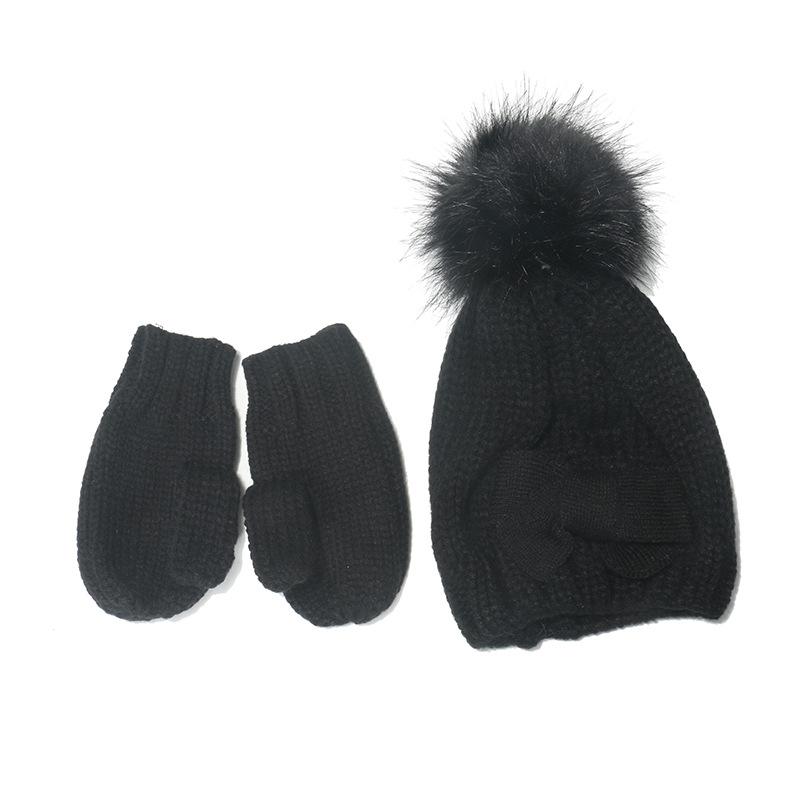 Amazon wish new bow knitted hat boys and girls children hat gloves two-piece set children's winter
