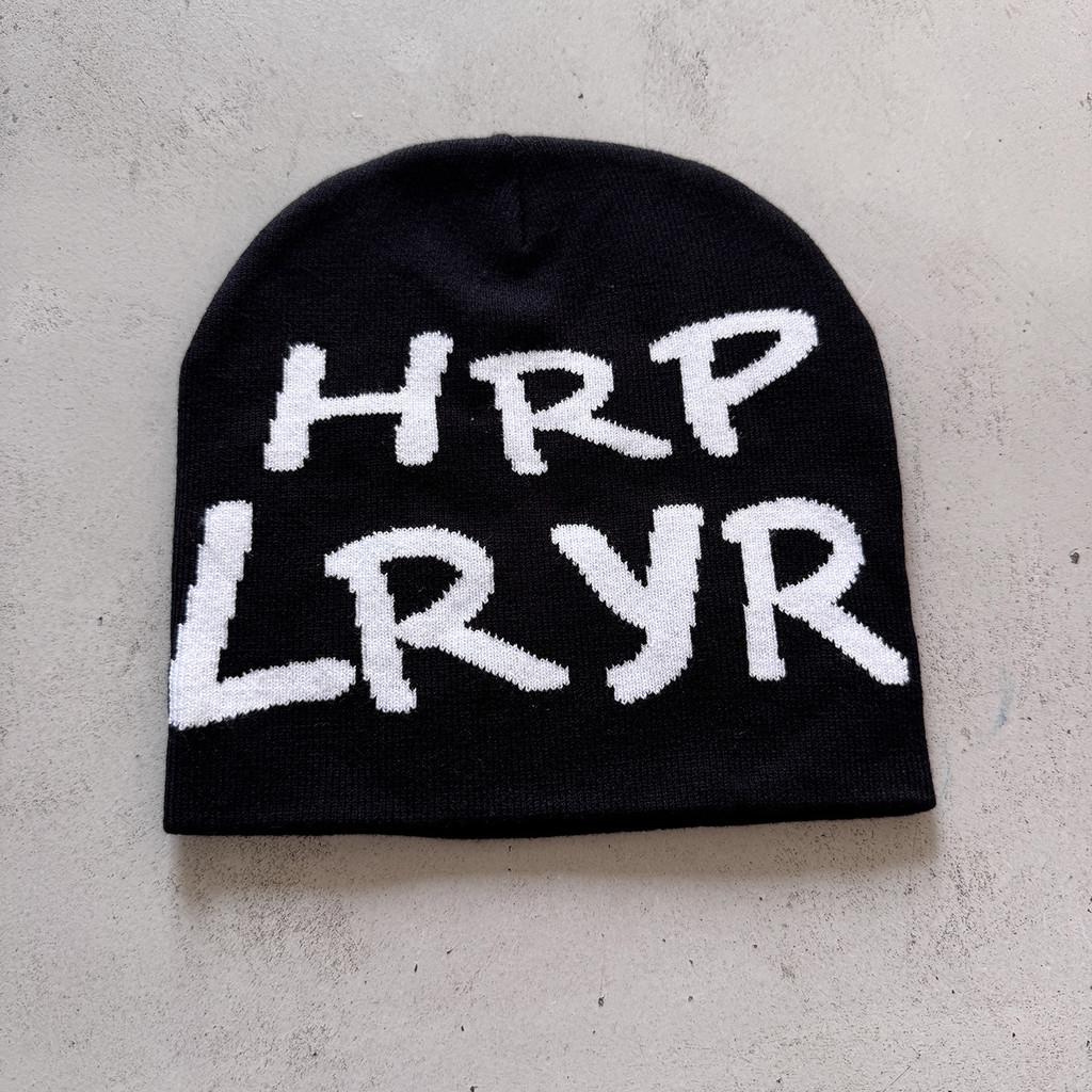 Knitted Beanie Hat For Adults With Embroidered Letters Warm Acrylic Winter Fashion Accessory чёрный