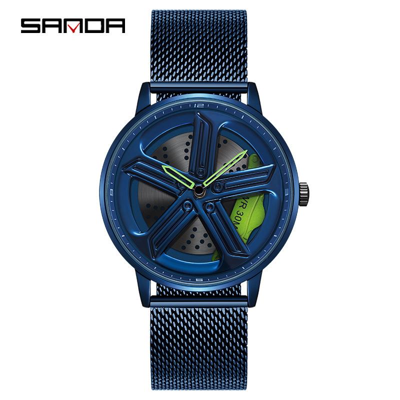 SANDA New Product Steel Belt Quartz Watch Men's Watch Creative Personality Hollow Can Rotate 360 -degree Steel Belt Men's Watch