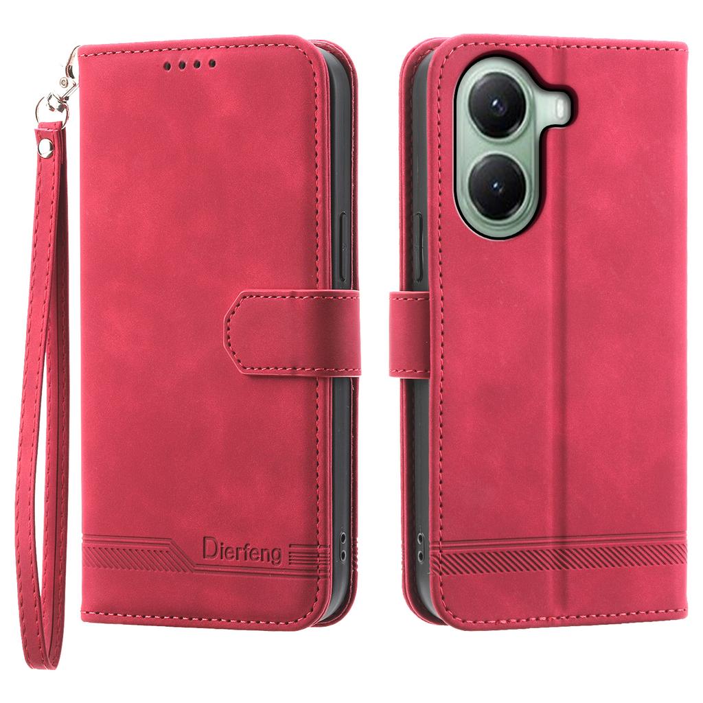 DIERFENG DF-03 For Xiaomi Poco X7 Pro 5G/Redmi Turbo 4 5G Leather Case Lines Imprint Wallet Phone Cover