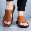 Men Black Leather Slippers Flats Summer Brown Sandals Outdoor White Wide Head Beach Shoes for Father Over Sized 46 47 48