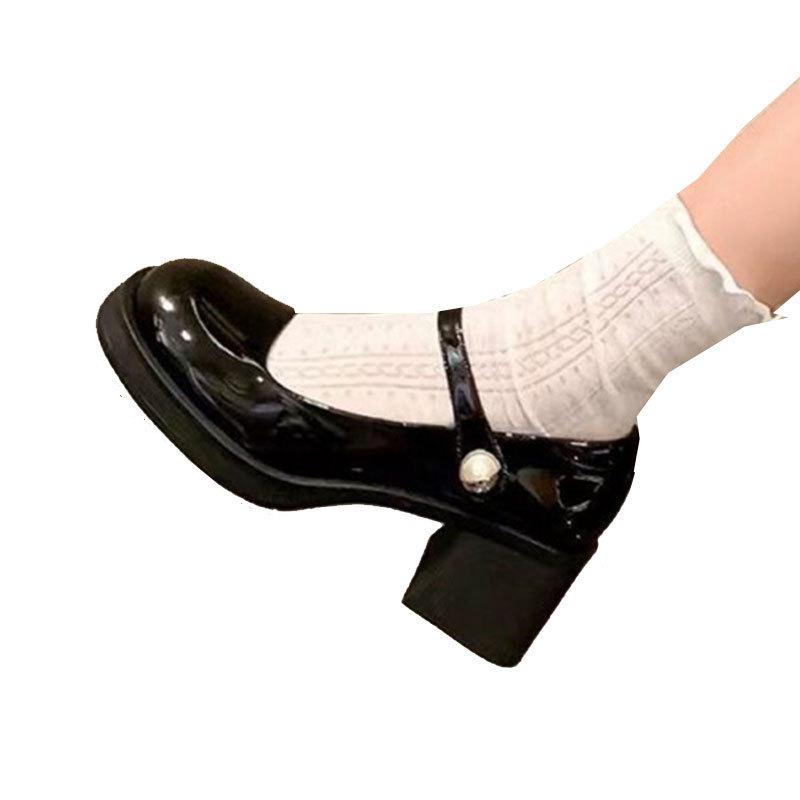 Mary Jane High Heels Damen Herbst 2024 neue französische Retro weiße kleine Lederschuhe dicker Absatz leichter Mund Einzelne Schuhe