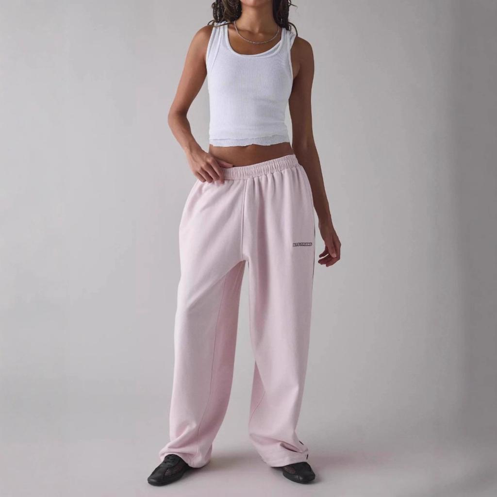Women's Elastic Waist Straight Leg Long Pants Embroidered Loose Fit Casual Trousers
