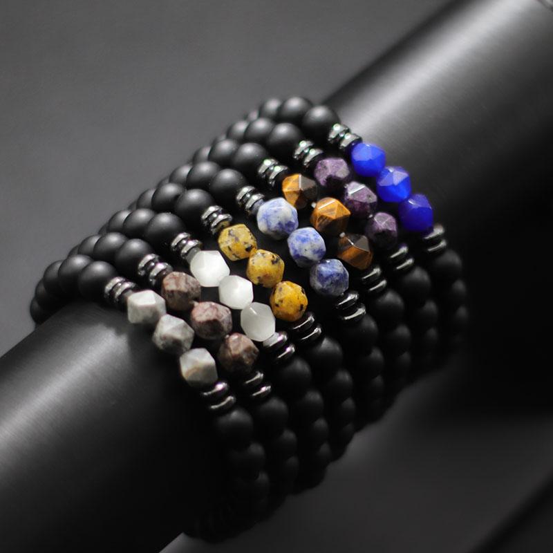 Fashion Mens Bracelet Black GlassBbeads Braclet Irregular Natural Tiger Eyes Sodalite Beaded Braslet Pulsera Hombre Accessories