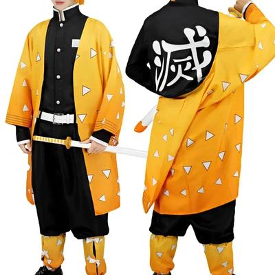 Dospělí/děti Anime Agatsuma Zenitsu Cosplay Kostým paruka boty muži Kimono žlutý plášť oblečení