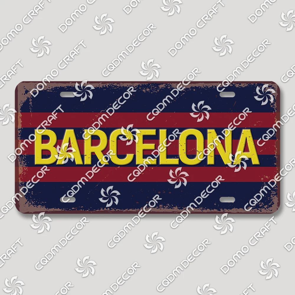 Football Club License Plate Tin Signs Retro Barcelona Milan Manchester Metal Poster Garage Bar Club Home Wall Decor