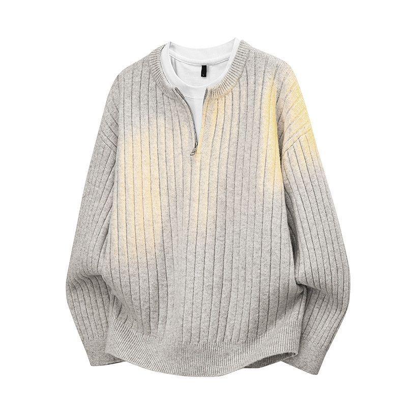 Men's Casual Ribbed Knit Sweater - Autumn/Winter Round Neck Loose-Fit.