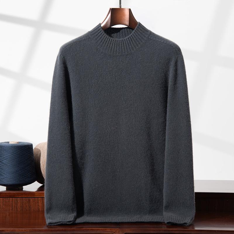 Men's High Neck Thickened Cashmere Sweater: Loose Fit, Plus Size, Warm Knit Base Layer for Autumn/Winter.