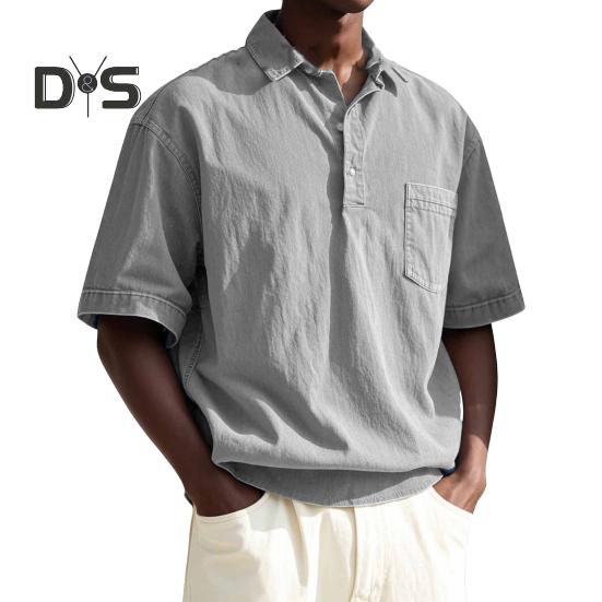 Pánské tričko s klopou, s krátkým rukávem, ležérní letní tričko s náprsní kapsou, jednobarevné, volného střihu, tričko do kanceláře, na dovolenou, pro každodenní nošení