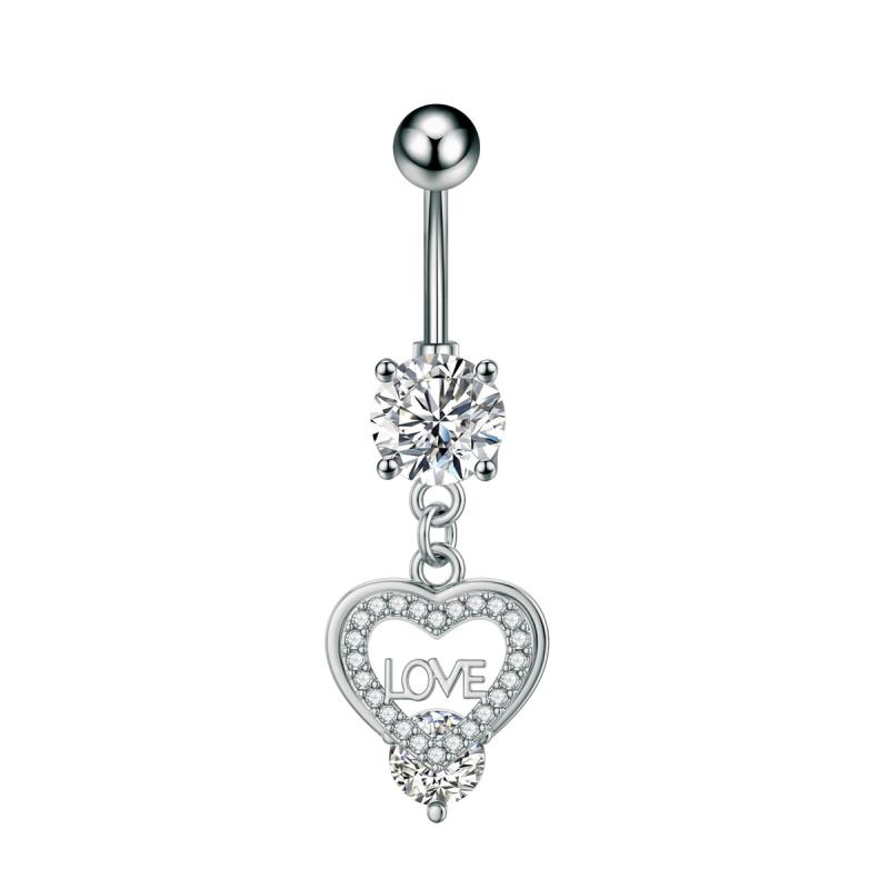 Butterfly Zircon Belly Button Rings Stainless Steel Heart Pendant Navel Piercing Barbell For Women Belly Ring Beach Jewelry