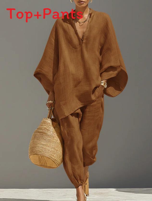 Ensemble chemise et pantalon décontracté pour femme pour le printemps, avec poches, pour un port quotidien relaxant