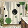 1 Modern Geometric Shower Curtain with Hooks - Polyester Fabric, Black, Green and White Abstract Circle Design, Machine Washable