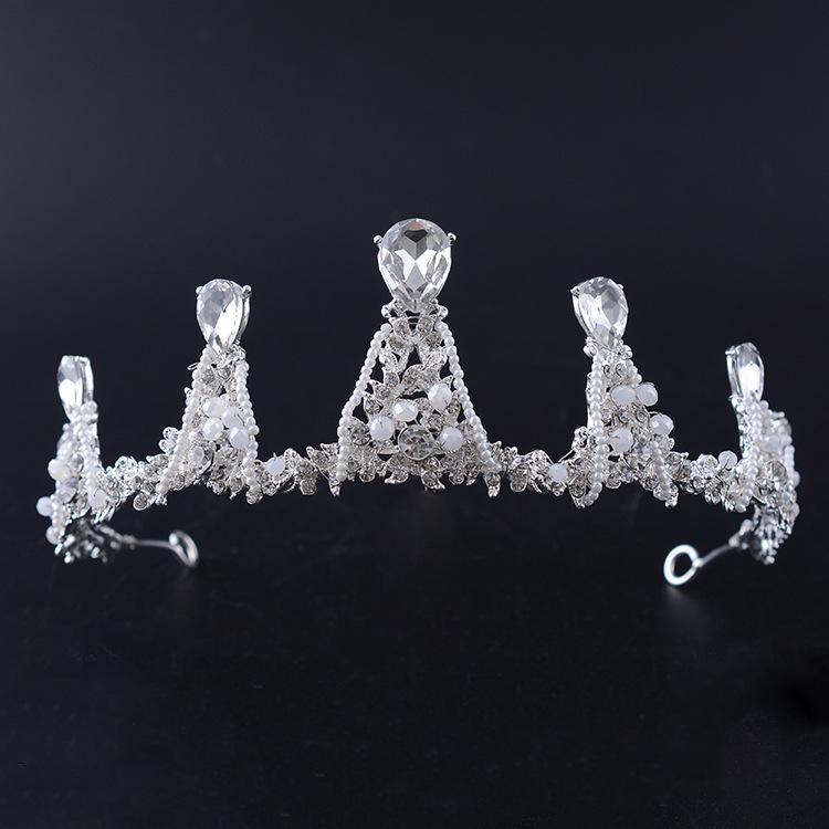 Coroană cu strasuri de mireasă, tiara din mărgele lucrată manual, fotografie de nuntă, accesorii de păr cu perle