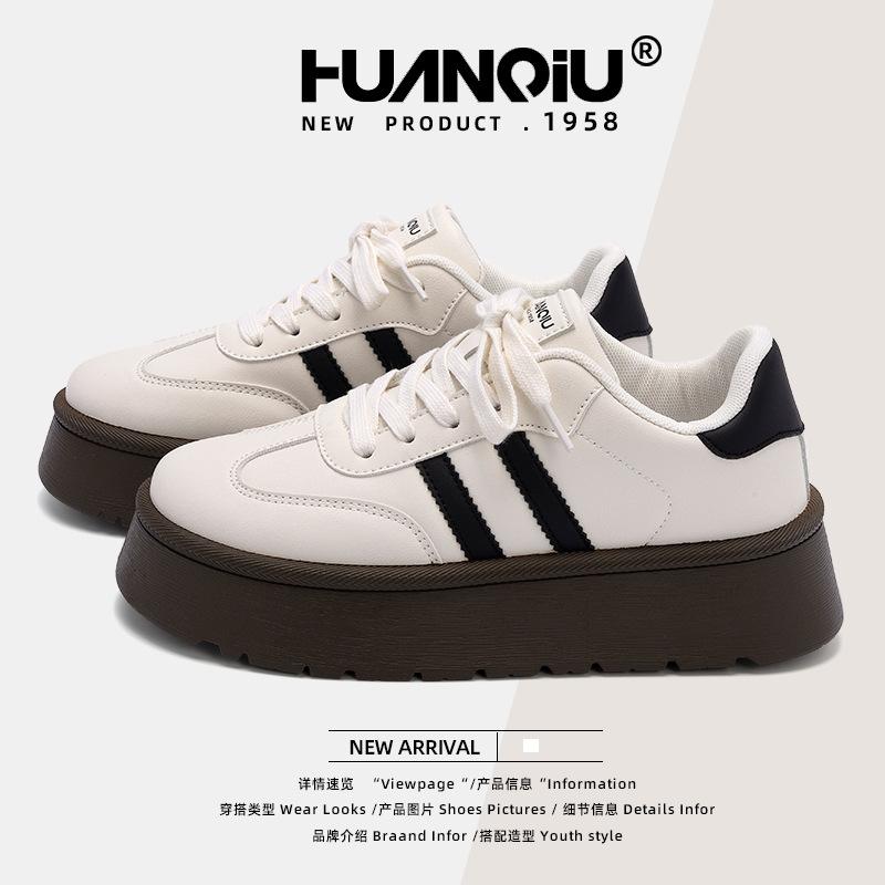 Global thick baseplate shoes women's spring XF2413 new viral trends student shoes women's height increase versatile white shoes