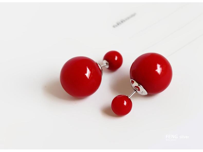 

S925 Silver Korean Double Pearl Earrings - Big and Small Christmas Red Studs, Fashion Light Luxury Jewelry s925 Silver