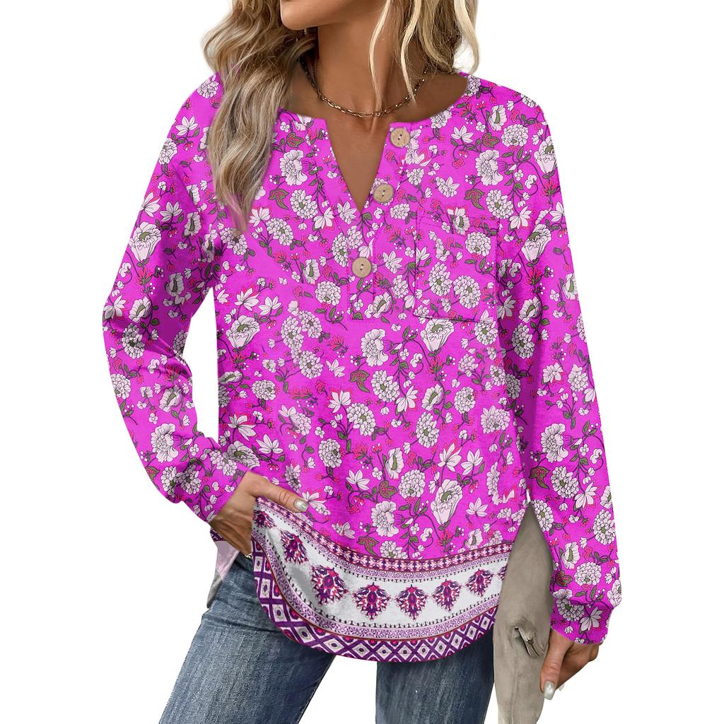 Women's Retro Printed Fashionable Long-sleeved Top