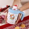 Large Capacity Straw Mug with Lid Christmas Gift Cartoon Ceramic Cup College Student Holiday Souvenir Creative Water Cup