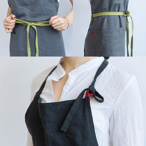 Alukya Linen Apron, Cafe Style, Covers Your Bottom, Simple Design with Pockets, for Home Use (Coffee)