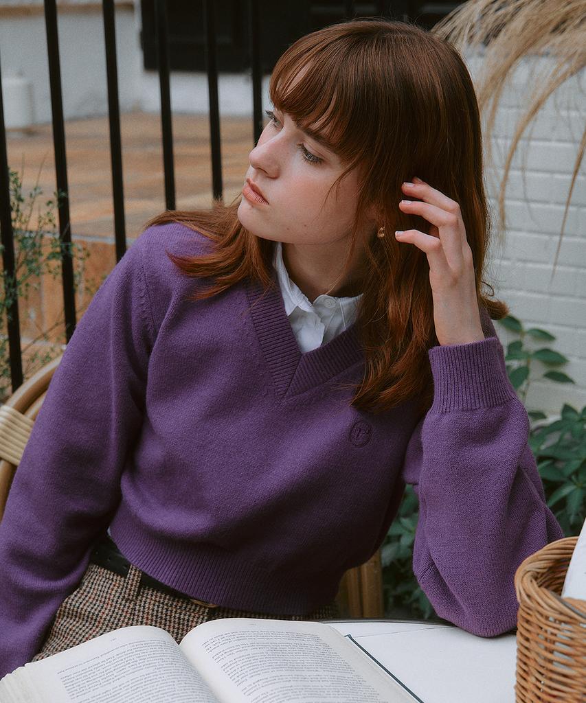 ROLAROLA V Neck Crop Knit Purple