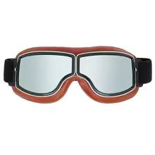 Vintage Pilot Motorcycle Goggles UV400 Windproof Scratch Resistant PC Lens with Leather Trim for Open Face Helmet