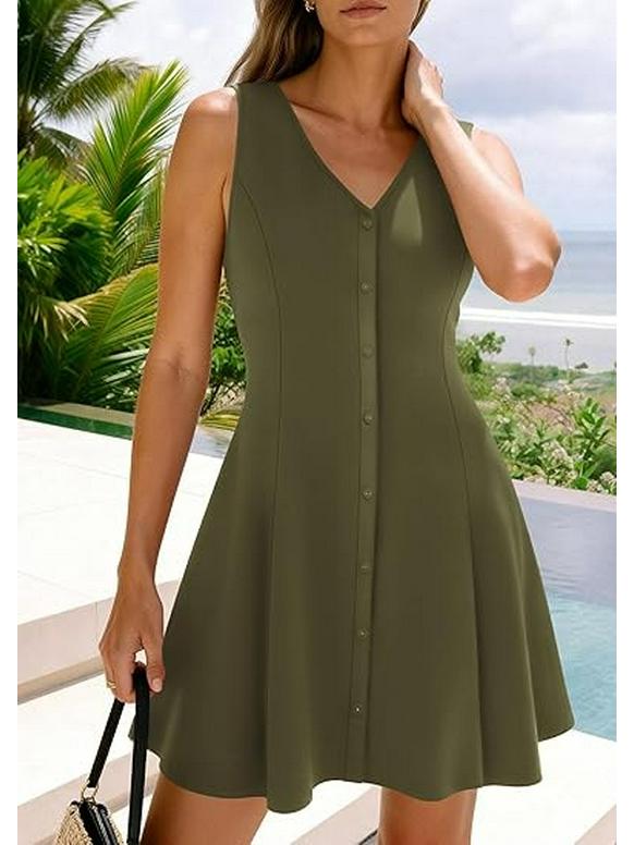 Women's Sleeveless V-neck A-line Summer Beach Dress