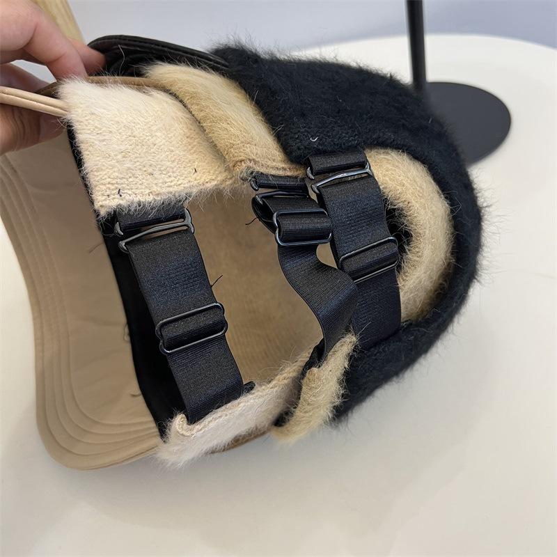 Rabbit Fur Knitted Splicing Leather Brim Equestrian Hat Autumn and Winter Women's Literary and Artistic Face Small Peaked Cap Tide