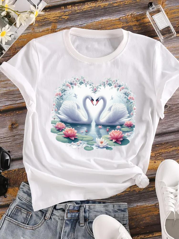 (Asian Size) trend butterfly style o-neck T Shirt Printed Female Top Lady Clothing Casual Fashion Women Graphic Tee Short Sleeve T-shirts