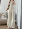 Women High Waist Textured Wide Leg Suit Pants, Casual Loose Flowy Trousers With Pleated Waist For Spring And Summer