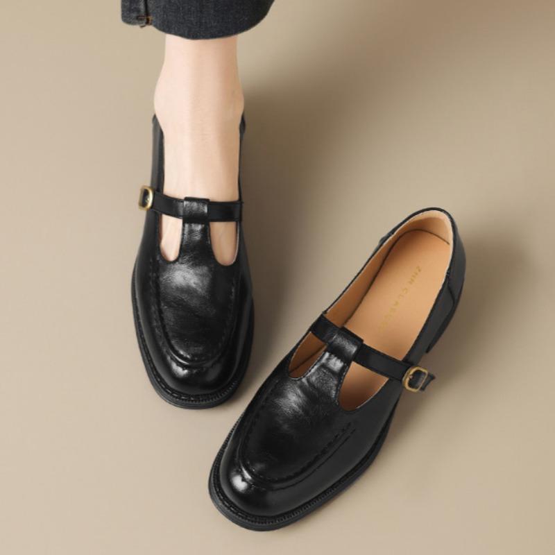 Vintažiniai Mary Jane batai Lengvi moteriški batai Britiško stiliaus Maži odiniai batai Prancūziški lofers Apskritas priekis Viengubi batai