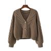 Suéter Holgado de Punto Trenzado Estilo Coreano para Mujer con Cuello en V - Cárdigan Retro para Otoño/Invierno