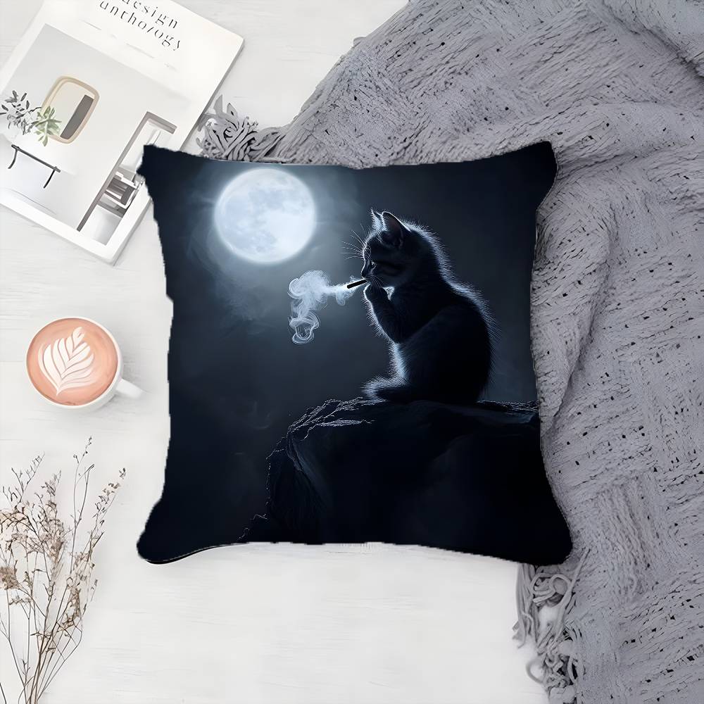 Cartoon Black Cool Cat Pattern Pillow Case Printing Pillowcase Living Room Sofa Cushion Cover Bedroom Room Decor