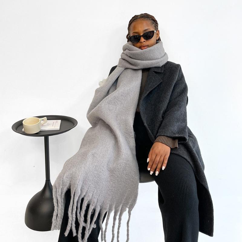 Light blue seahorse hair scarf women's winter new versatile high-end color scarf multi-colored shawl