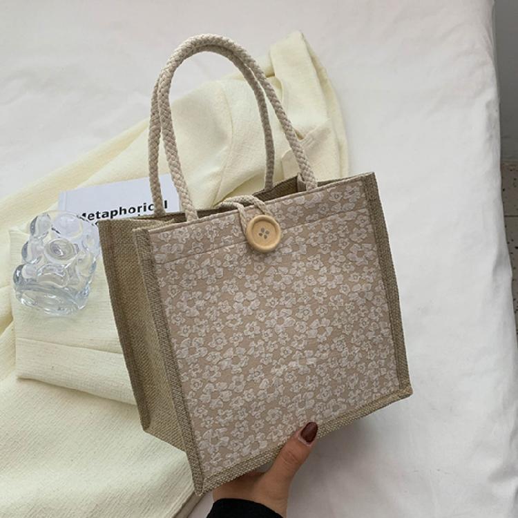 Casual Burlap Handbag Lightweight Shopping Bag Reusable Grocery Beach Bags