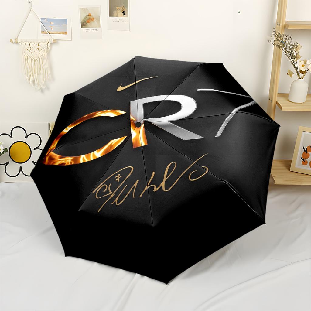 Ronaldo's Iconic Number Seven Outdoor Automatic Umbrella Folding Umbrella with 8 Ribs Foldable Design All-Season Travel Elegant Umbrella