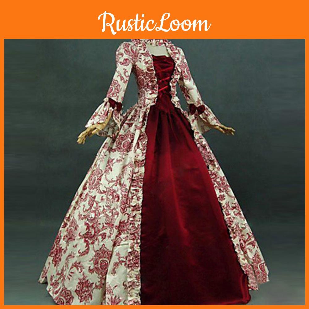 Sleeved Printed Long Court Evening Dress Large Trumpet Sleeves Stage Costume