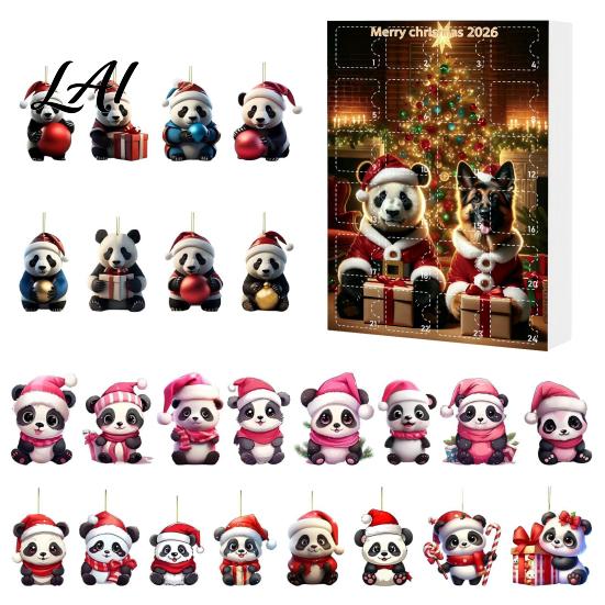 Panda Ornament Collection 2D Acrylic Cute Ornaments Advent Calendar 24 Days Christmas Countdown Gift Box Collectible Hanging Pendants for Holiday