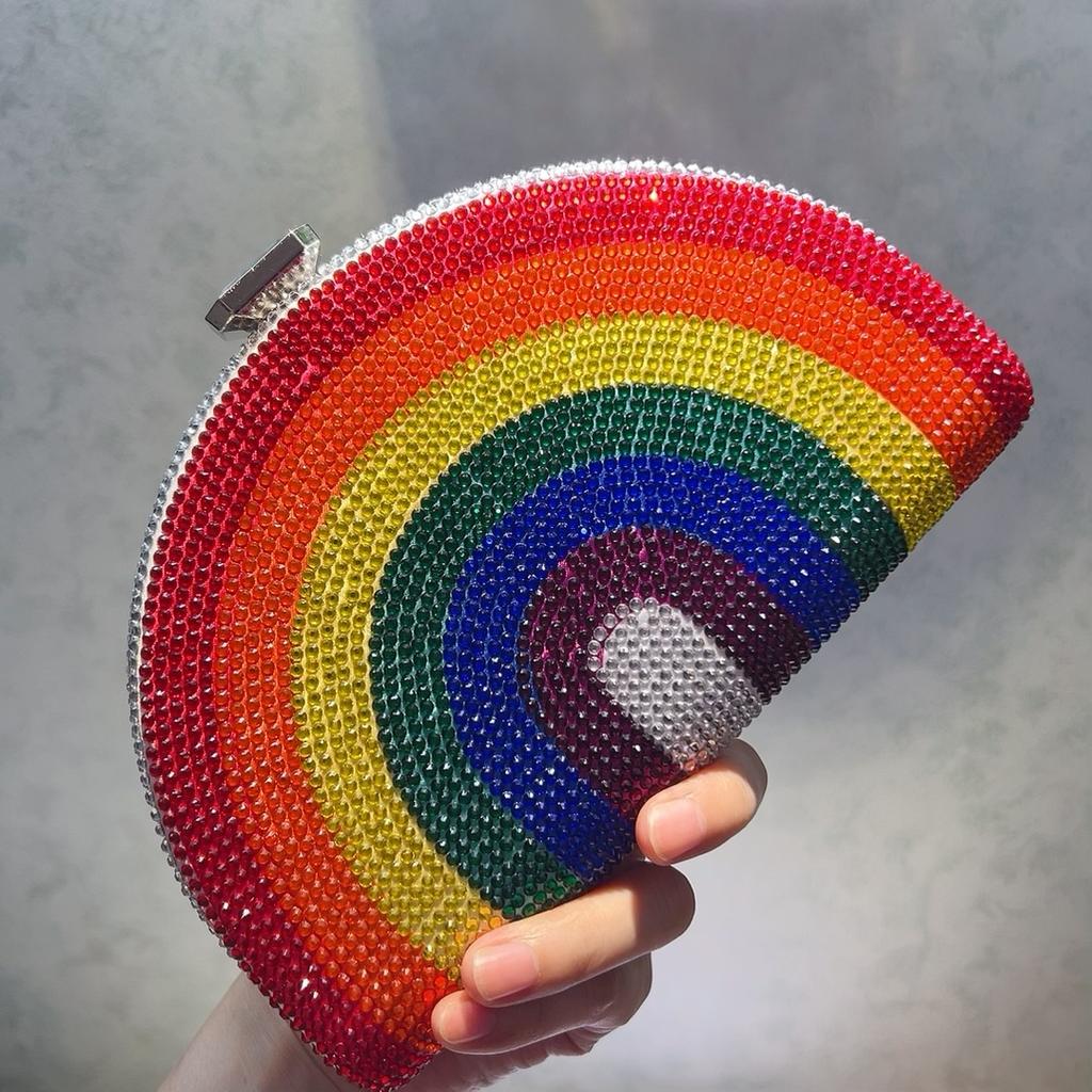 Rainbow Crystal Evening Clutch Purse Women Luxury Diamond Party Handbag Bridal Shoulder Bag Wedding Ladies Shoulder Handbags