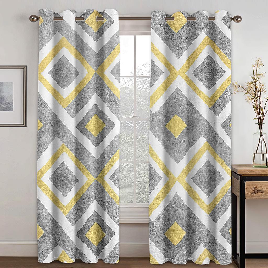 Luxury White Golden Abstract Geometric Window Curtains Blinds For Living Room Kids Bedroom Bathroom Kicthen Door Home Decor2Pcs