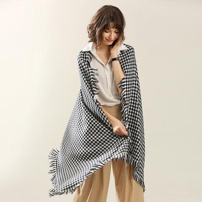 Inner Mongolia Houndstooth Wool Shawl: Dual-Use Long Tassel Scarf for Women - Autumn/Winter Collection.