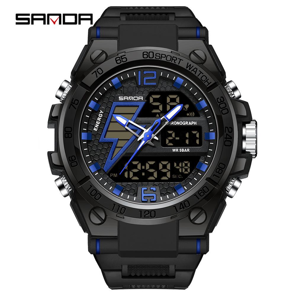 Sanda Men's Multifunctional Dual Display Luminous Waterproof Sports Watch for Teens