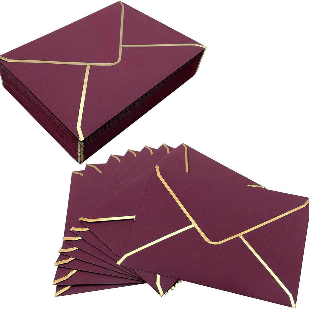 European Style Gold Edge Invitation Envelope with Handwritten Greeting Card & Customizable Logo Option