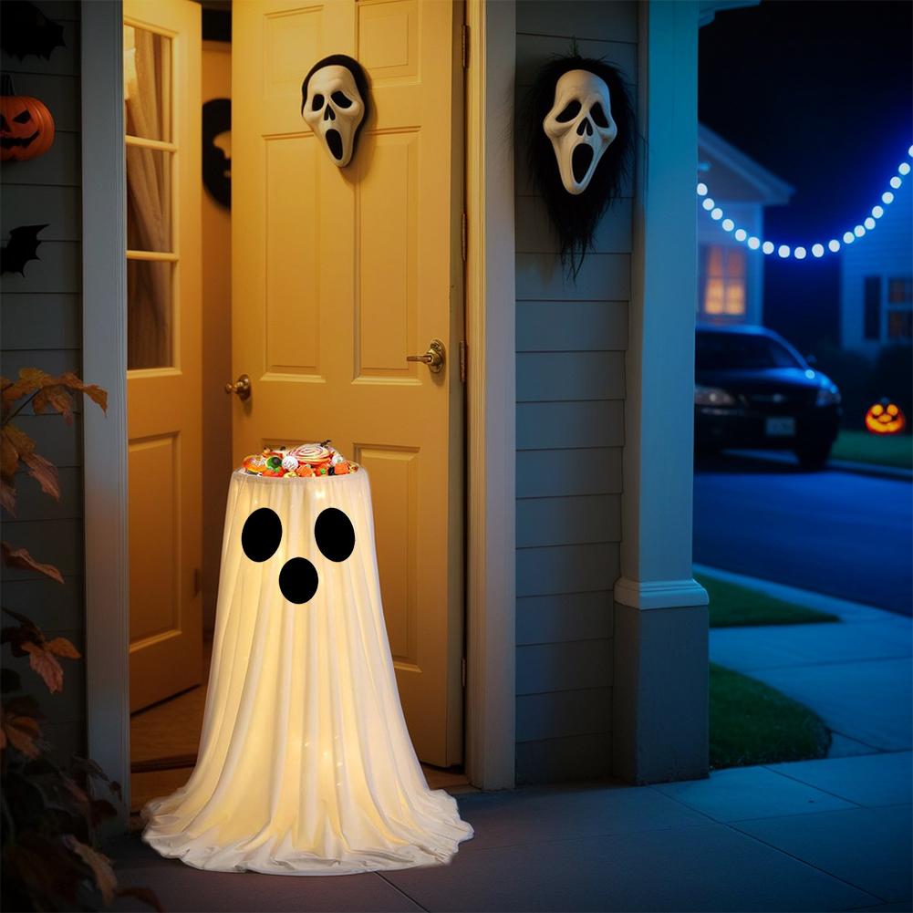 Halloween Glowing Ghost Candy Holder Bowl Ghost Treat Buckets Trick Or Treat Kids Gift Packaging Door Porch Ornaments Decor