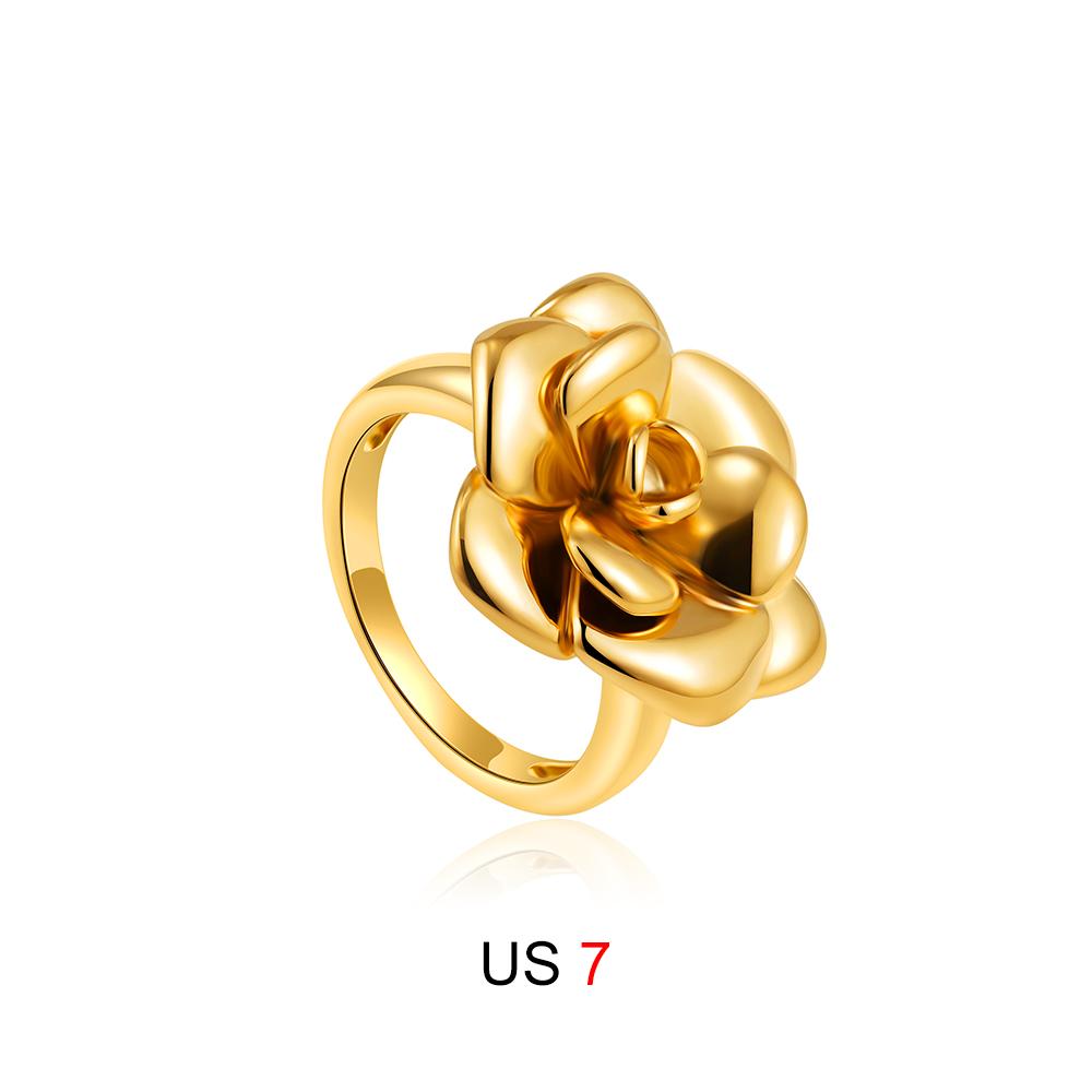 

Vintage 18K Gold Plated Rose Flower Rings for Women Stainless Steel 3D Metal Statement Finger Ring Waterproof Zircon Gifts