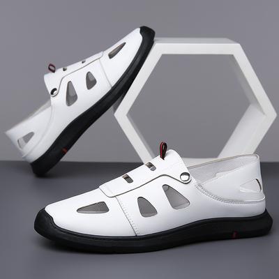 New Men's Soft Leather Casual Men's Shoes Hollow Breathable Hole Shoes Breathable Leather Sandals One-foot Shoes